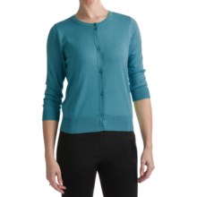 August Silk Cotton-Modal Cardigan Sweater - 3/4 Sleeve (For Women) in Cupcake Turquoise - Closeouts