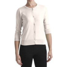 August Silk Cotton-Modal Cardigan Sweater - 3/4 Sleeve (For Women) in White - Closeouts