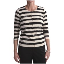 August Silk Cotton-Rich Cardigan Sweater - 3/4 Sleeve (For Women) in Black - Closeouts