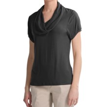 August Silk Cowl Neck Shirt - Short Sleeve (For Women) in Black - Closeouts