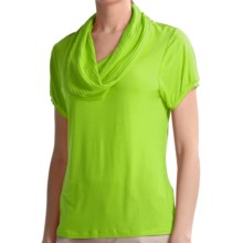 August Silk Cowl Neck Shirt - Short Sleeve (For Women) in Green Balloon - Closeouts