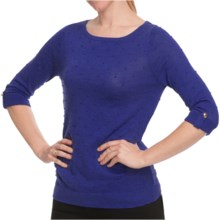 August Silk Dotted Pointelle Knit Shirt - Boat Neck, 3/4 Sleeve (For Women) in Havana Sapphire - Closeouts