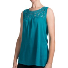 August Silk Floral Crochet Tank Top - Linen Blend (For Women) in Azule - Closeouts