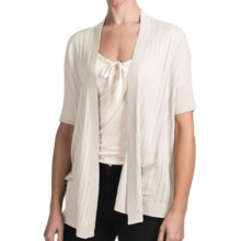 August Silk Flyaway Cardigan Sweater - Linen Blend, Short Sleeve (For Women) in White - Closeouts