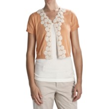August Silk Flyaway Crop Cardigan Sweater - Short Sleeve (For Women) in Sahara Honey W/Tea - Closeouts