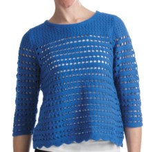 August Silk Hybrid Open Knit Shirt - Decorative Back Zipper, 3/4 Sleeve (For Women) in Bailer Blue - Closeouts