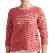 August Silk Hybrid Open Knit Shirt - Decorative Back Zipper, 3/4 Sleeve (For Women) in Peach Macaroon - Closeouts