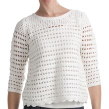 August Silk Hybrid Open Knit Shirt - Decorative Back Zipper, 3/4 Sleeve (For Women) in White - Closeouts