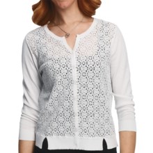 August Silk Lace Front Cardigan Sweater - Cotton-Modal, 3/4 Sleeve (For Women) in White - Closeouts