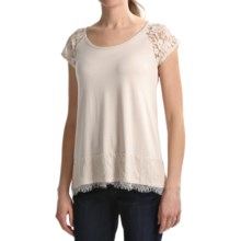 August Silk Lace Trim Shirt - Short Sleeve (For Women) in Vintage Hankie - Closeouts