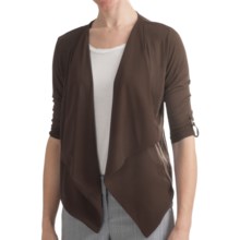 August Silk Modern Hybrid Cardigan Sweater - Drape Front, 3/4 Sleeve (For Women) in Everglade Brown - Closeouts