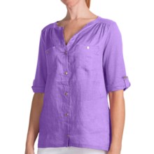 August Silk Modern Hybrid Hi-Lo Hem Shirt - Linen Blend, Short Sleeve (For Women) in Purple - Closeouts