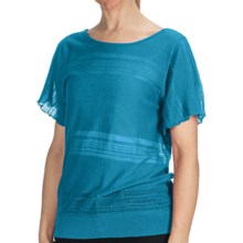 August Silk Open-Weave Stripe Shirt - Criss-Cross Back, Short Sleeve (For Women) in Azule - Closeouts