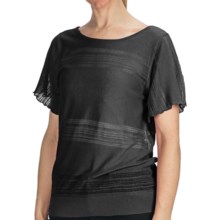 August Silk Open-Weave Stripe Shirt - Criss-Cross Back, Short Sleeve (For Women) in Black - Closeouts