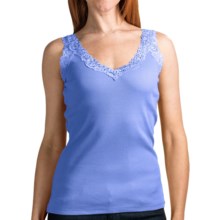 August Silk Options Lace Trim Camisole - V-Neck (For Women) in Blue Confection - Overstock