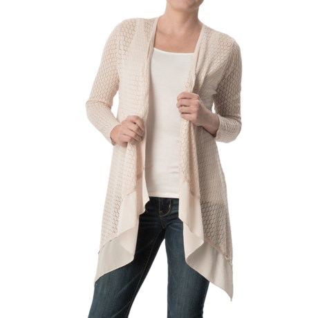 August Silk Pointelle Flyaway Cardigan Sweater 3/4 Sleeve (For Women)