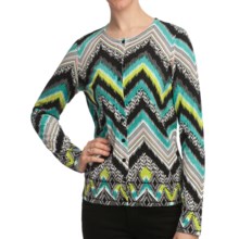 August Silk Printed Cardigan Sweater (For Women) in Agua/Lime Kinetic Geo - Closeouts