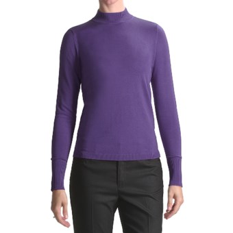 August Silk Rib-Trimmed Mock Turtleneck - Long Sleeve (For Women) in Purple Caravan