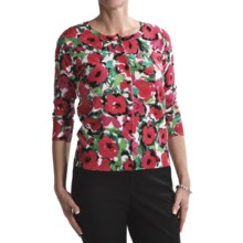 August Silk Rose-Printed Cardigan Sweater - 3/4 Sleeve (For Women) in Dozen Roses - Closeouts