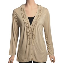 August Silk Ruffle Neck Cardigan Sweater - Tissue Rayon (For Women) in Down Beige - Closeouts