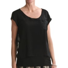 August Silk Softly Layered Shirt - Short Sleeve (For Women) in Black - Closeouts