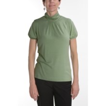 August Silk Stretch Scrunch Mock Turtleneck - Short Sleeve (For Women) in Angora Green - Closeouts