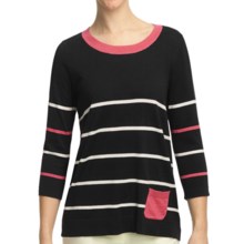 August Silk Stripe Scoop Neck Shirt - Cotton-Modal, 3/4 Sleeve (For Women) in Black/Beige/Coral - Closeouts