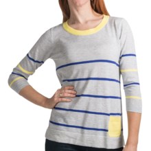 August Silk Stripe Scoop Neck Shirt - Cotton-Modal, 3/4 Sleeve (For Women) in Grey/Royal/Citron - Closeouts