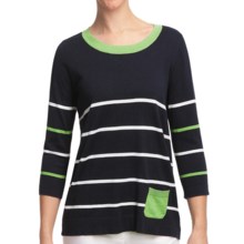 August Silk Stripe Scoop Neck Shirt - Cotton-Modal, 3/4 Sleeve (For Women) in Navy/Green - Closeouts