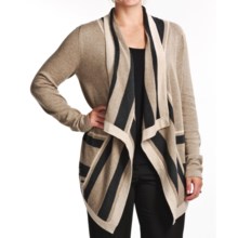 August Silk Stripe Trim Drape Cardigan Sweater (For Women) in Mushroom Heather - Closeouts