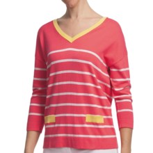 August Silk Stripe V-Neck Shirt - Cotton-Modal, 3/4 Sleeve (For Women) in Coral/Sand Heather - Closeouts