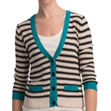 August Silk Striped Demi Cardigan Sweater (For Women) in Ash Blonde/Black/Teal - Closeouts