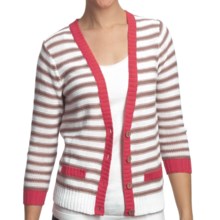 August Silk Striped Demi Cardigan Sweater (For Women) in White/Beige/Coral - Closeouts