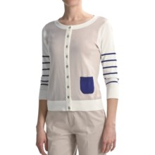 August Silk Striped Sleeve Cardigan Sweater - 3/4 Sleeve (For Women) in Canvas Sneakers/Blue - Closeouts