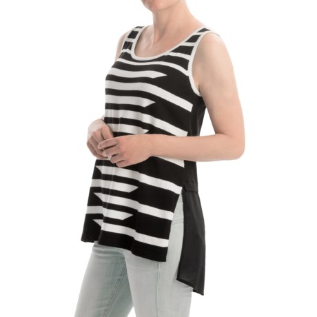 August Silk Striped Sweater Sleeveless (For Women)