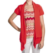 August Silk Tape Yarn Pointelle Cardigan Sweater - Short Sleeve (For Women) in Correlle - Closeouts