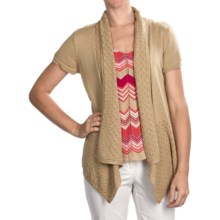August Silk Tape Yarn Pointelle Cardigan Sweater - Short Sleeve (For Women) in Stone - Closeouts