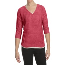 August Silk Tape Yarn Sweater - V-Neck, 3/4 Sleeve (For Women) in Coral Chameleon - Closeouts