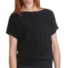 August Silk Textured Stripe Sweater - Cotton-Modal, Short Sleeve (For Women) in Black - Closeouts