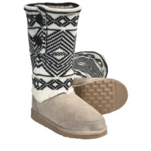 Aussie Dogs Ethnic Shearling-Lined Boots (For Women) in Bone/Black - Closeouts