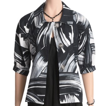Austin Reed Black Label Linen Jacket - Brushstroke (For Women) in White/Black