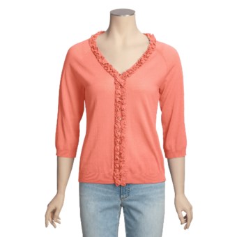 Avalin Cotton Cardigan Sweater - V-Neck, Ruffles (For Women) in Peach