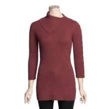 Avalin Side Button Turtleneck - Ribbed, 3/4 Sleeve (For Women) in Clay - Closeouts