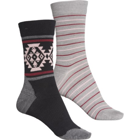 Born Aztec Stripe Socks - 2-Pack, Merino Wool, Crew (For Women) - GREY PINK (M )