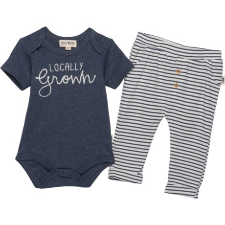 Rabbit and Bear Baby Bodysuit and Pants Set - Organic Cotton, Short Sleeve (For Infant Boys) - NAVY/BLUE STRIPES (6/9 )