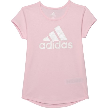 Adidas Badge of Sport T-Shirt - Short Sleeve (For Big Girls) - CLEAR PINK (L )