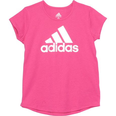 Adidas Badge of Sport T-Shirt - Short Sleeve (For Big Girls) - PINK (L )