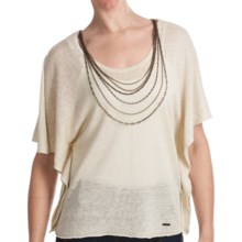 Batwing Sweater - Attached Chain Detail, Short Sleeve (For Women) in Stone - 2nds