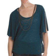 Batwing Sweater - Attached Chain Detail, Short Sleeve (For Women) in Teal - 2nds
