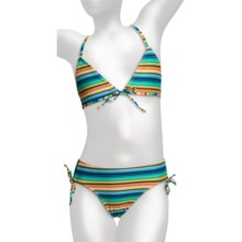 Beach Native Bikini Swimsuit - 2-Piece, Spaghetti Straps (For Girls) in Blue/Green/Wheat Multi Stripe - Closeouts